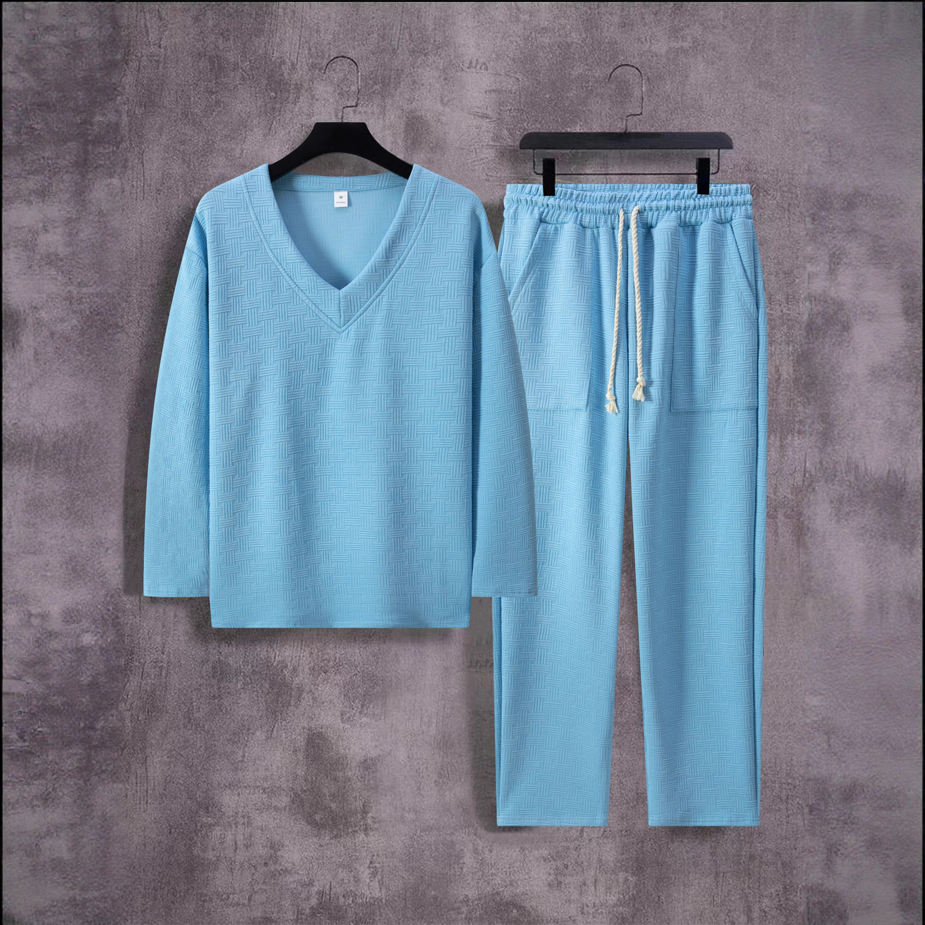 New Men Sportswear V Neck Suit Jacquard tracksuits Fashion Tracksuit Male Casual Sports Sets 2PC Jacket Pants Spring Autumn Running Clothing Tracksuit