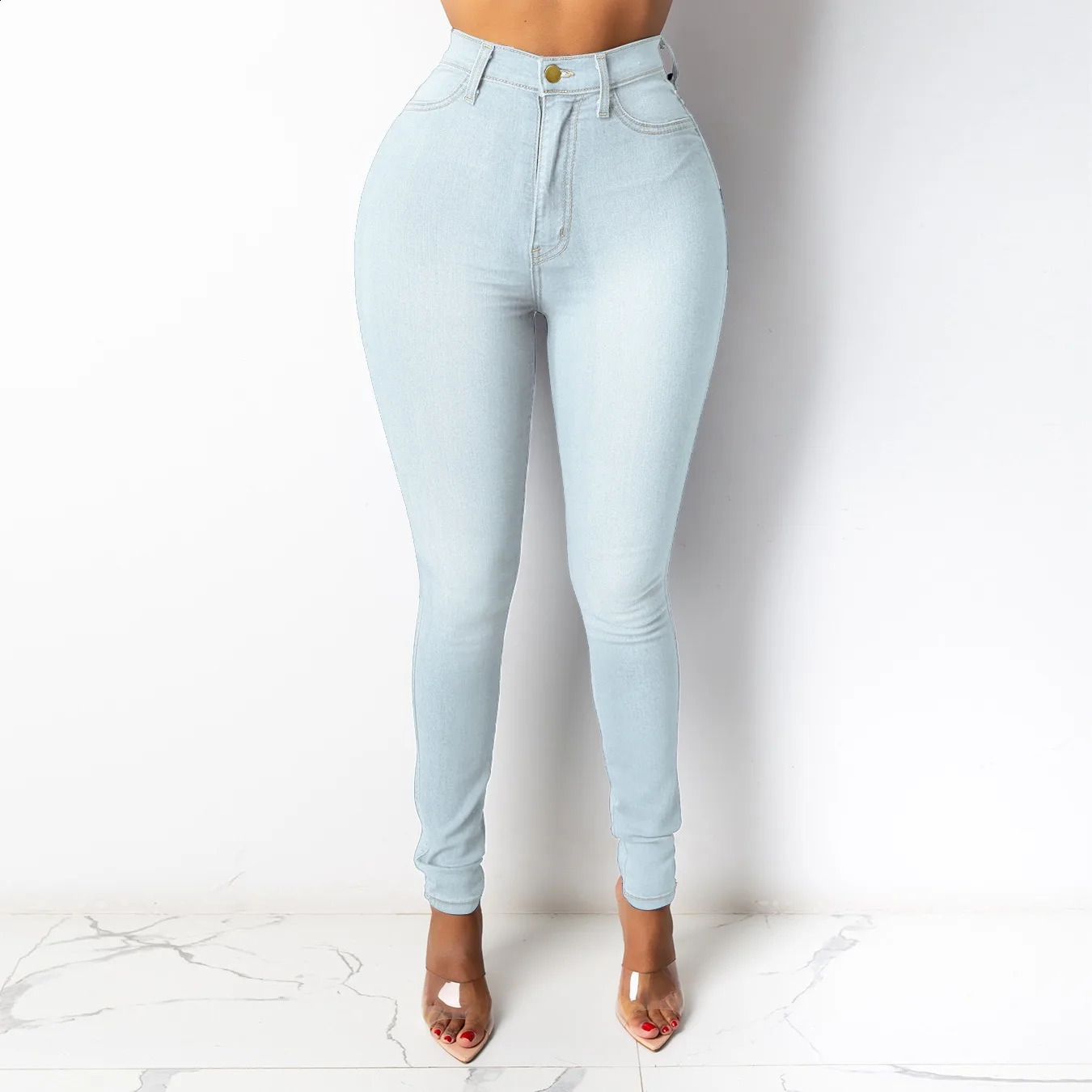 Pencil Pant Women Denim Pants Long Jeans Sheath Sexy Slim Fit Solid Casual Tight High Waist Trousers Autumn Elegant Splice Z260313