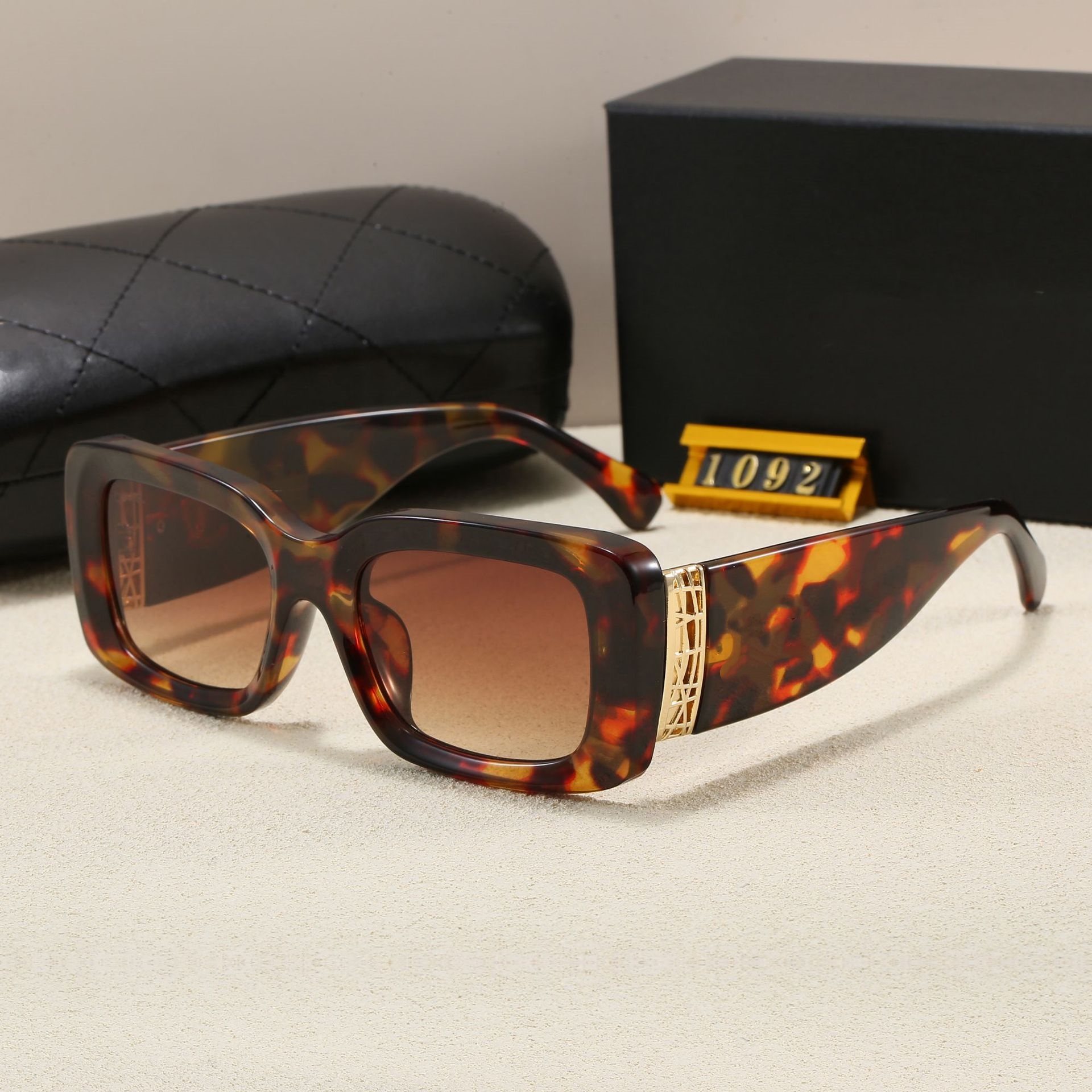 Square Designer Sunglasses Men - Black Gold Frame UV Protection Glasses With Box Y260207