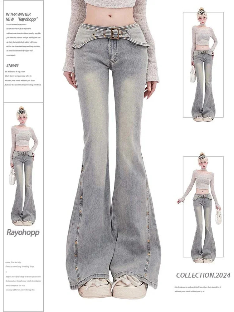 Korean Light Blue Flare Jeans Women Y2k Low Rise Vintage Denim Trousers Skinny Classic Aesthetic Harajuku Pants Z260313