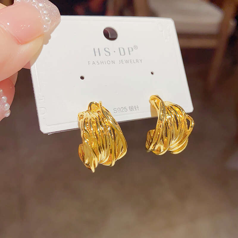 simple style hip hop multilayer winding bouncing di personality niche earrings loops ear clips trendy high texture luxury earrings