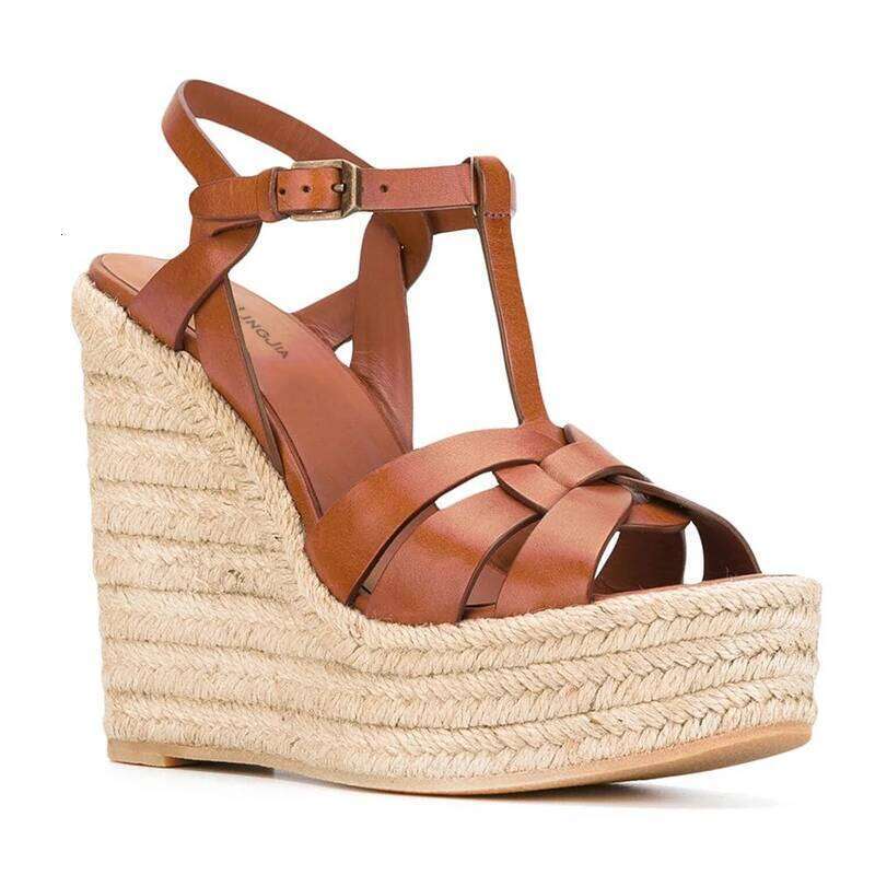 Brown Espadrille Sandals Women Wedge Shoes Platform High Heel Sandal White Rope Heels Black Ladies Summer Shoe 2025 Footwear