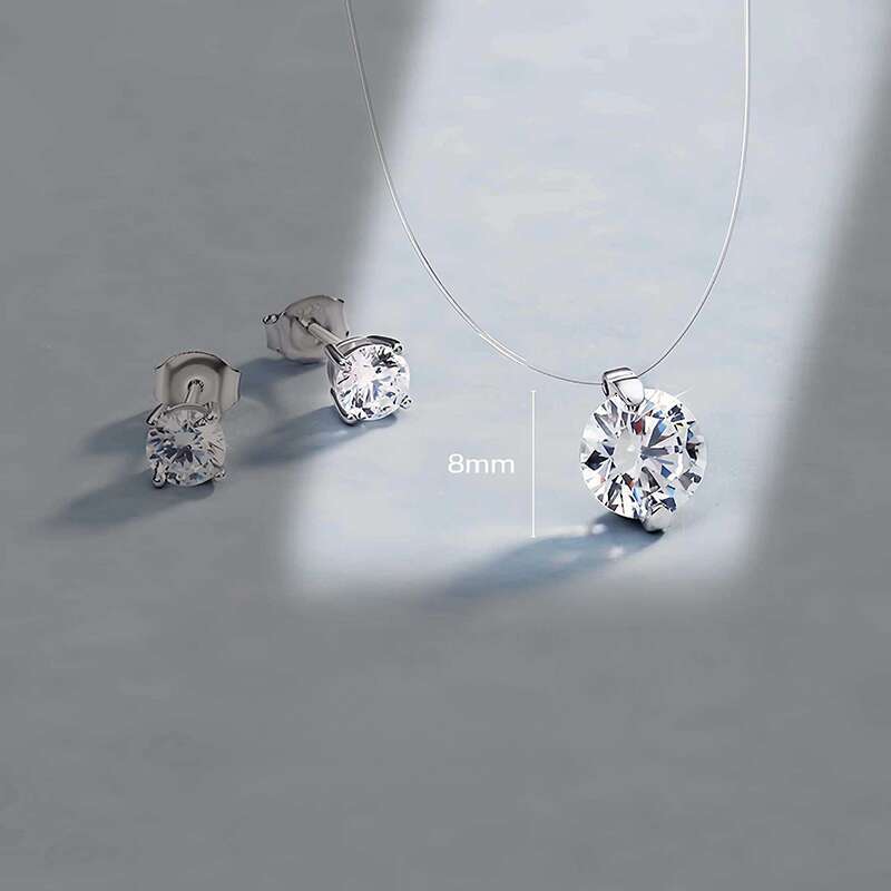 Simple Fashion Jewelry Real 925 Sterling Silver Round Cut White Lab Moissanite Diamond Party Women Wedding Clavicle Necklace