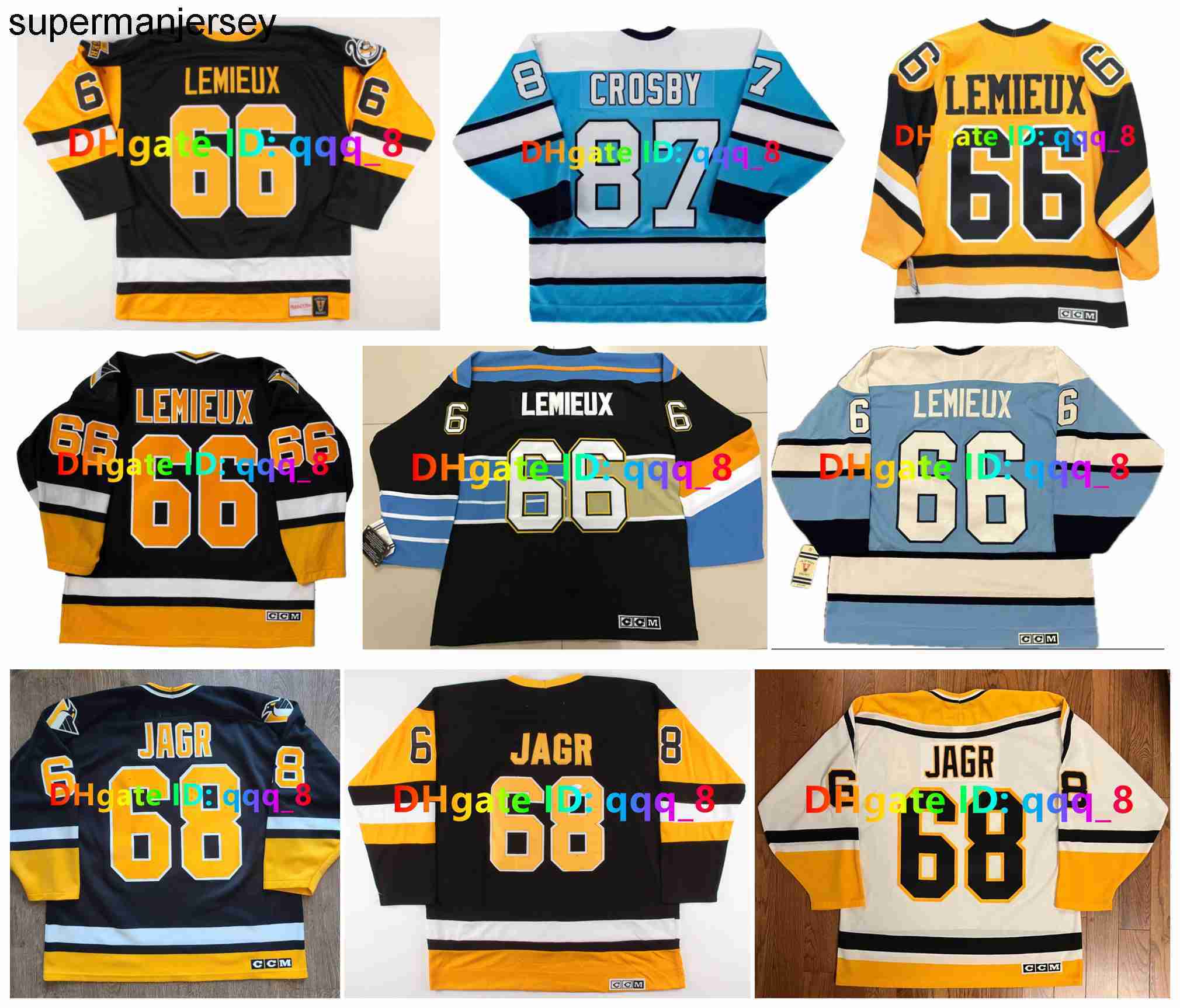 CCM Lemieux Penguins Hockey Jersey Jaromir Jagr Sidney Crosby Black Blue White Size MXXXL