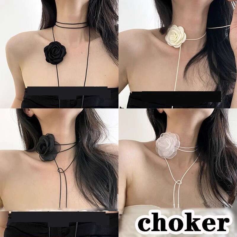 Fashion trends highlevel atmosphere black and white flower necklace Camellia series French small fragrance with versatile choker