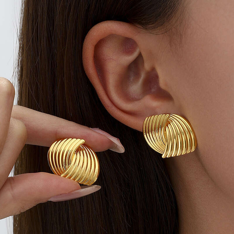 Simple geometric earrings Silver Stud Earrings Floral Knot String Gold Color Punk Women Girl Gift Jewelry Drop