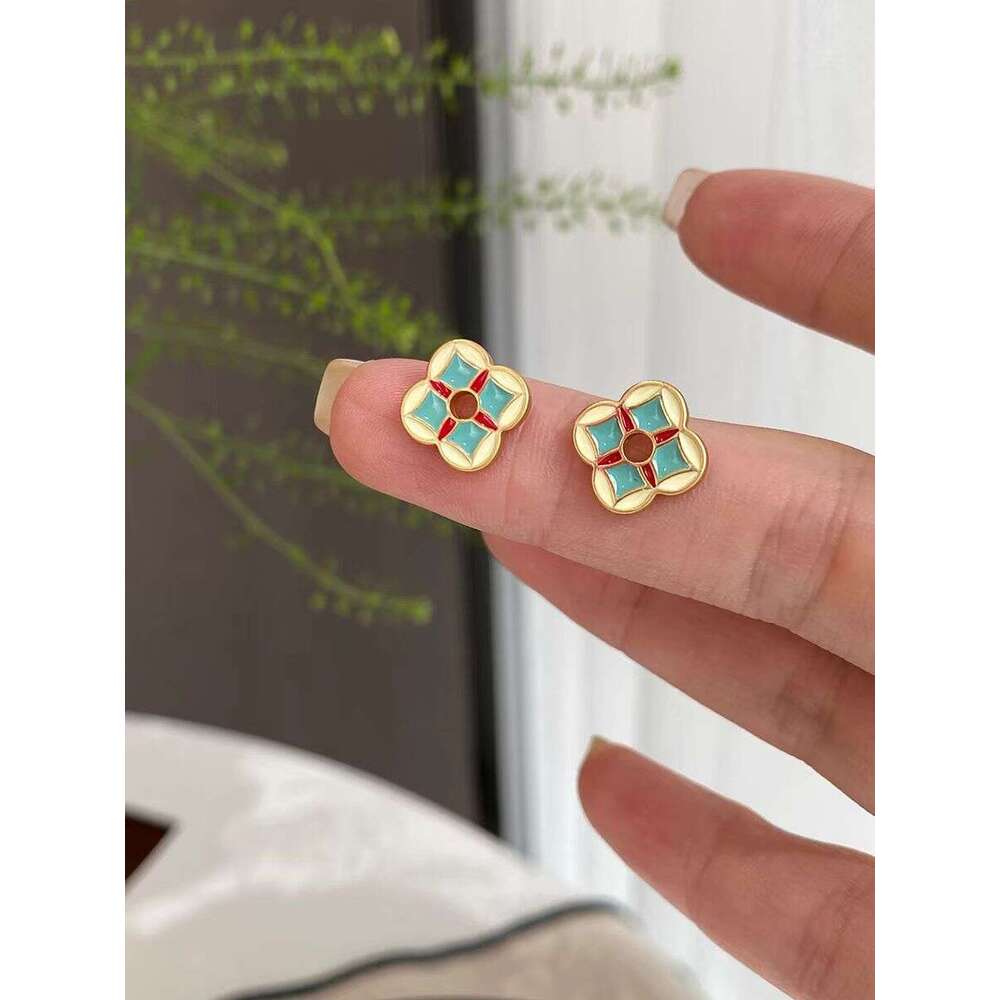 clover earrings French Style Colorful Enamel Oil Drop Geometric Round for Women Exquisite High end Fashion Versatile Earrings