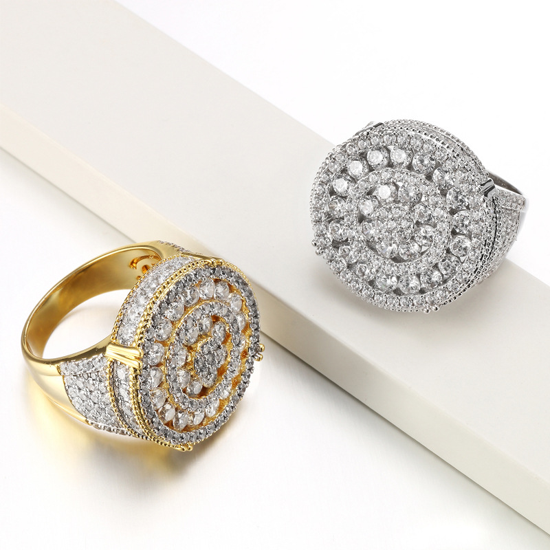 Hip Hop Style Ring with Large Real Gold Plate & Sparkling Zircon Men's Rap Jewelry