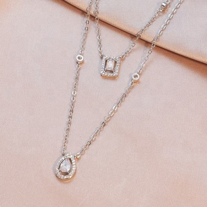 MT Luxury Fashion 925 Sterling Silver Pear-cut Emerald-cut Moissanite Diamond Double-layer Chain Necklace for Women Wedding Engagement Jewelry wholesa