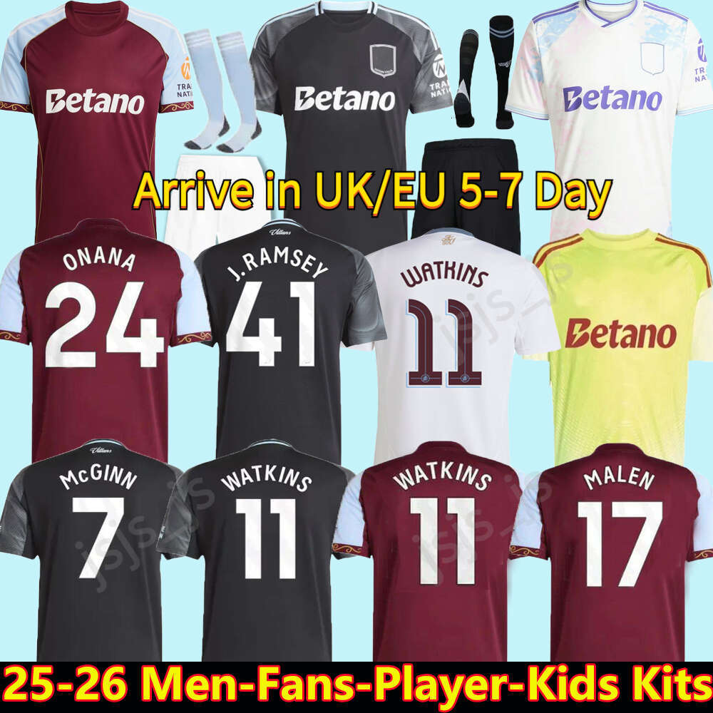 2526 E Aston vilas 150th Anniversary kit WATKINS Vilas 2025 2026 Soccer Jerseys ONANA 2025 McGINN ROGERS men kids set Third top football Shirts Jersyes Ball