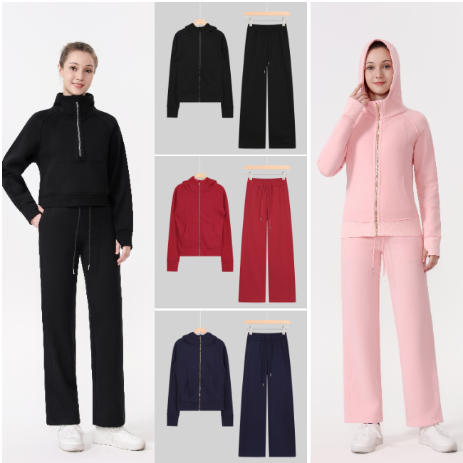Designer 2 piece set Yoga gold zipper Gym Clothing Outfits Pant Women Full Zip Sportswear Workout Track Sweatshirt Running Coat with Pockets Outdoor jacket hoodie