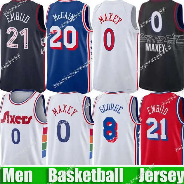 Men Basketball Jerseys Joell Embiid Tyrese Maxey Paull George Kelly Oubre Jared McCain Caleb Martin Andre Drum Kylee Lowry Yabusele Custom Jersey top