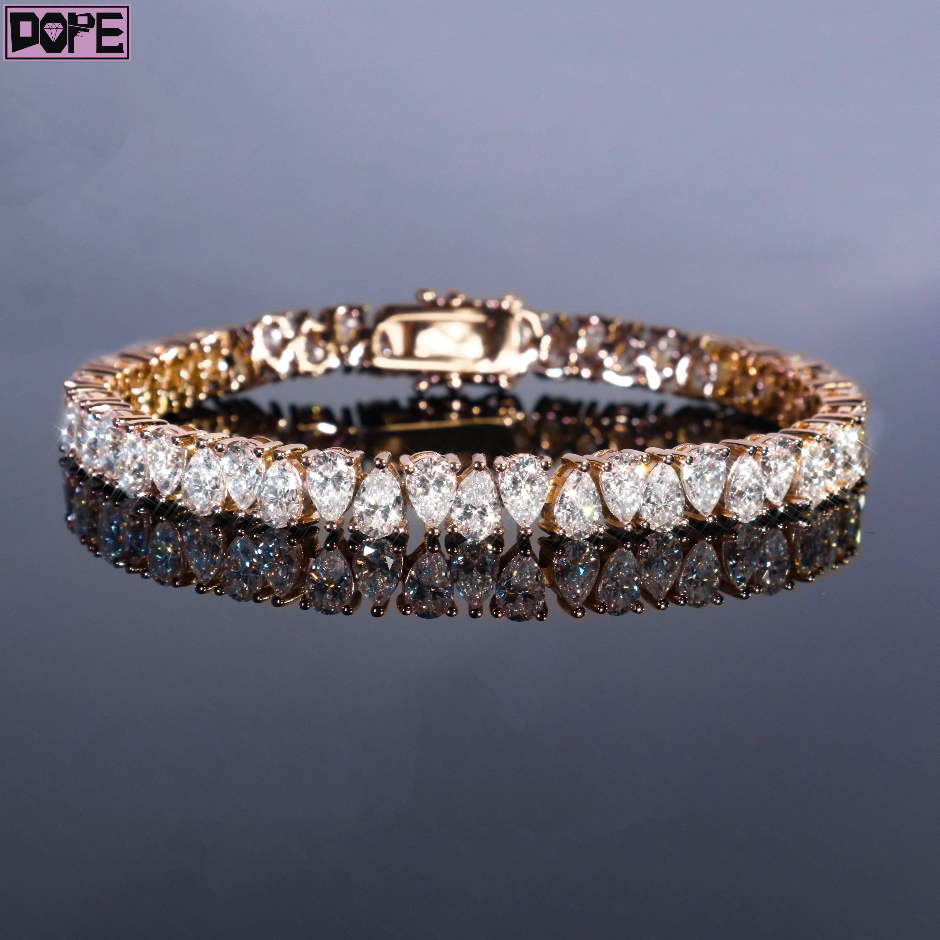 Hot Tennis Bracelet VVS Pear Cut Moissanite Iced Out Hiphop 925 Sterling Silver Moissanite Tennis Bracelet