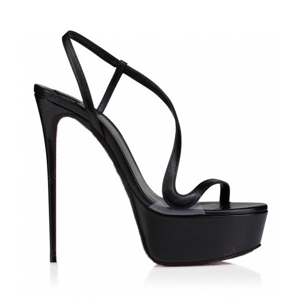 platform Stiletto Heel Sandals Genuine Leather PVC Slip-On designers sandal women open toes Super High15cm luxury designer shoes With box 35-42