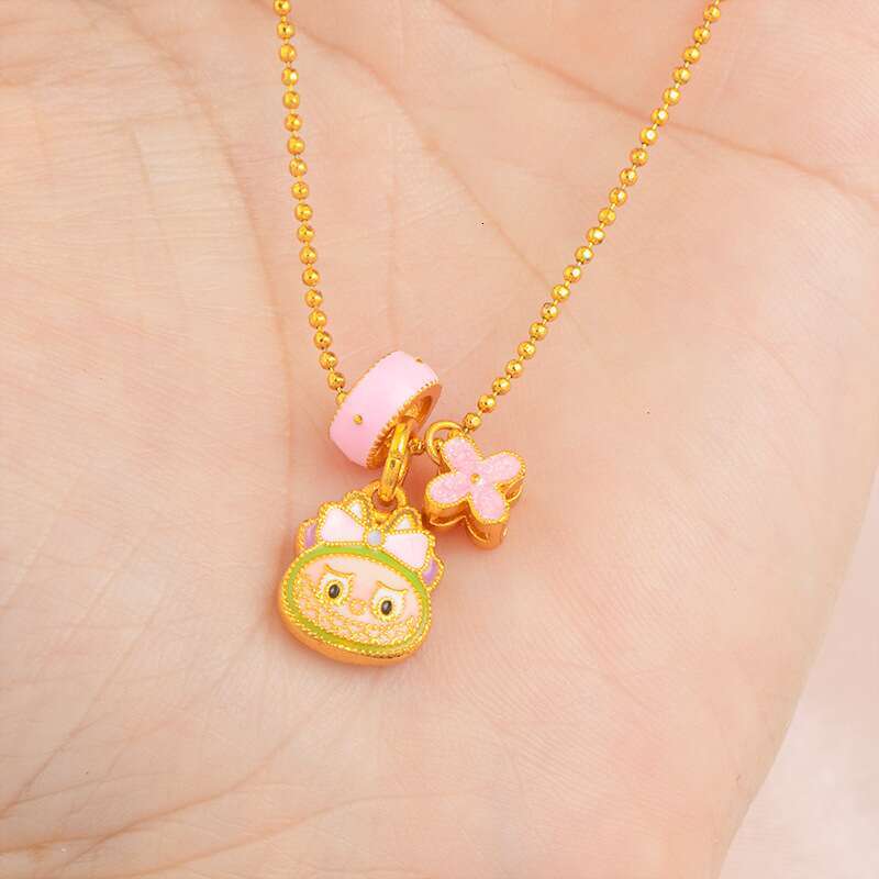 luxury jewelry Necklace High Color Retention Sand Gold Jewelry Ancient Blue Enamel Lucky Bowknot Pendant