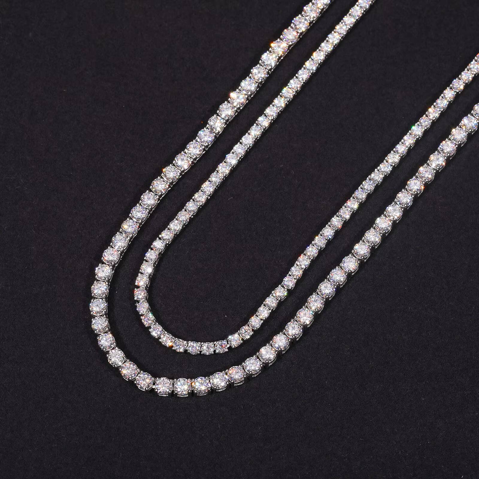 New Version Luxury Fine Jewelry Gift 2mm 3mm 4mm 5mm Lab Diamond S925 Silver Cluster Round VVS Moissanite Tennis Chain Necklace