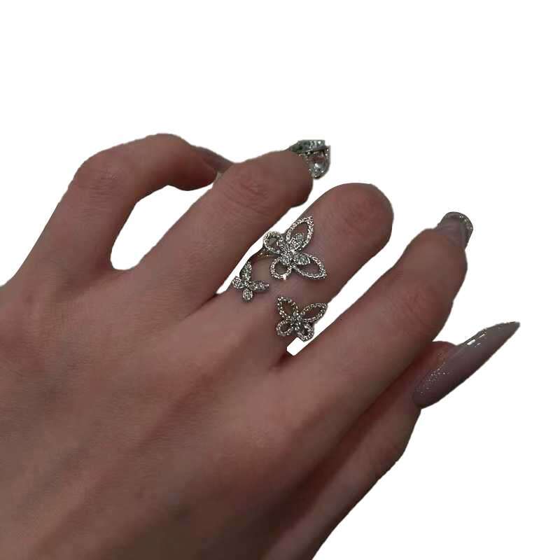 rose gold silver charm ring Top grade luxury full diamond flower ring for women girls lovely romantic flowers rings jewelry open size