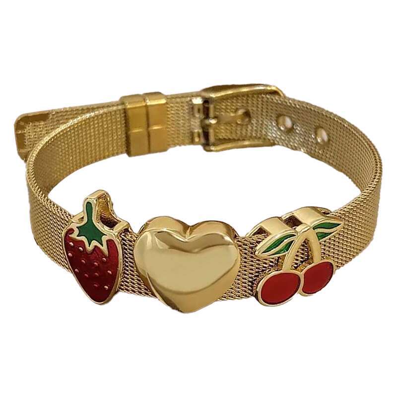 Charm Bracelets Cuff Cute Love Heart Wedding Party Charm Bangles Jewelry Gift Gold Plating Staiess Steel Lucky Cuff Bangles Women Girls