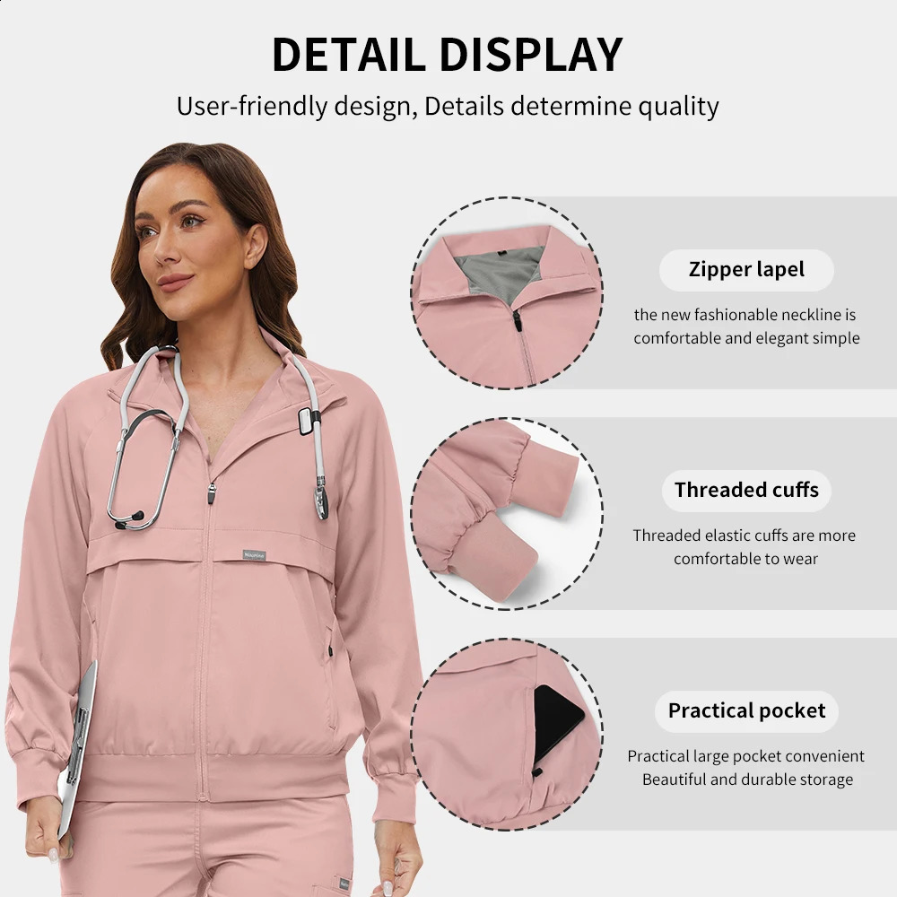 Scrub Jackets Warm Up for Women Zip Front Long Sleeved Jacket Doctor Nursing Outerwear Workwear Tops 250823