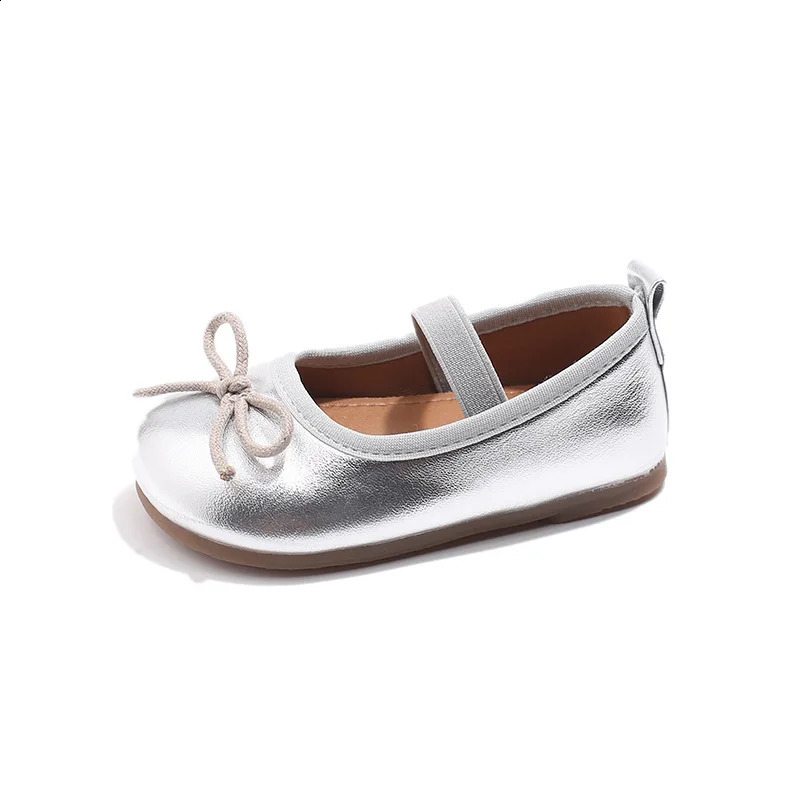 Little Girls Flat Shoes 2025 Spring Autumn Children Oxfords Kids PU Leather Shoes For Girl Ballet Dress Shoes Gold Silver Red 250828