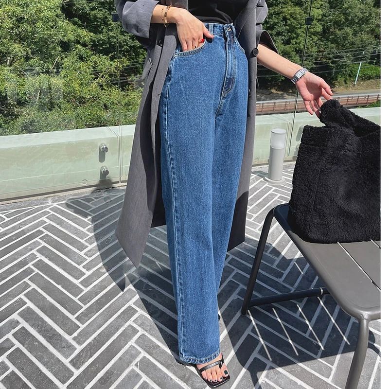 Spring Summer Vintage Denim Wide Leg Pants High Waist Blue Street Washed Casual Loose Jeans Pant Pockets Female Z260313