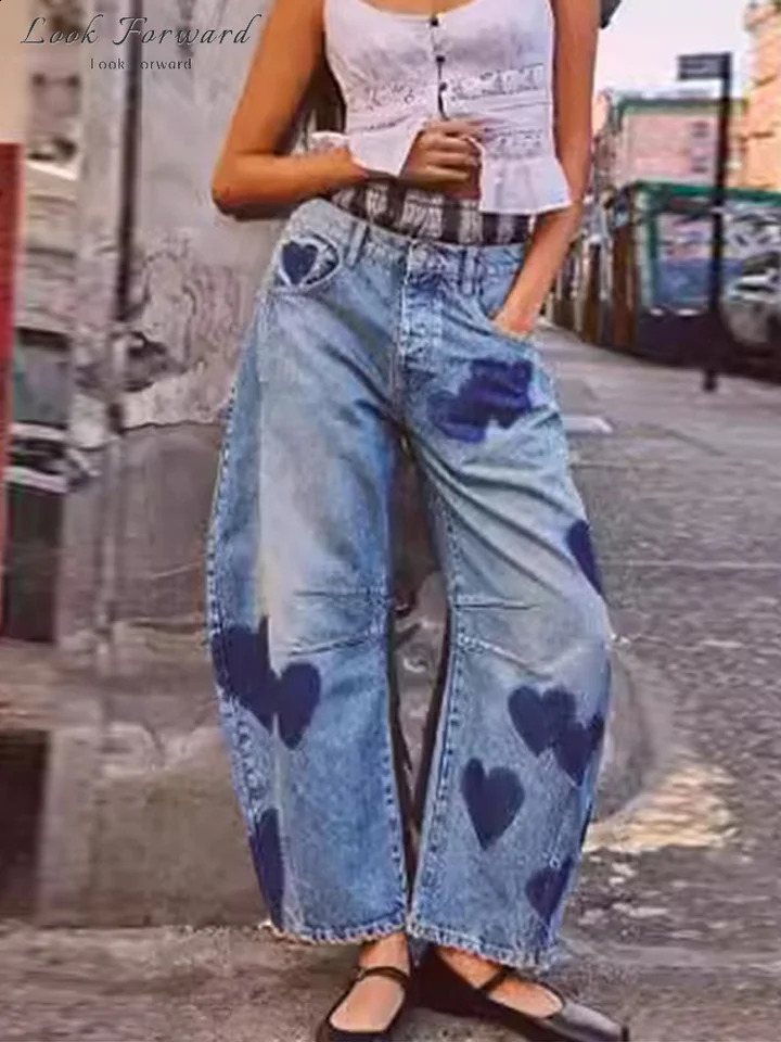 Vintage Jeans Female Loose Autumn Winter Zippers Button Wide Leg Trousers Woman Casual Dark Blue Long Pants Women Allmatch Z260313