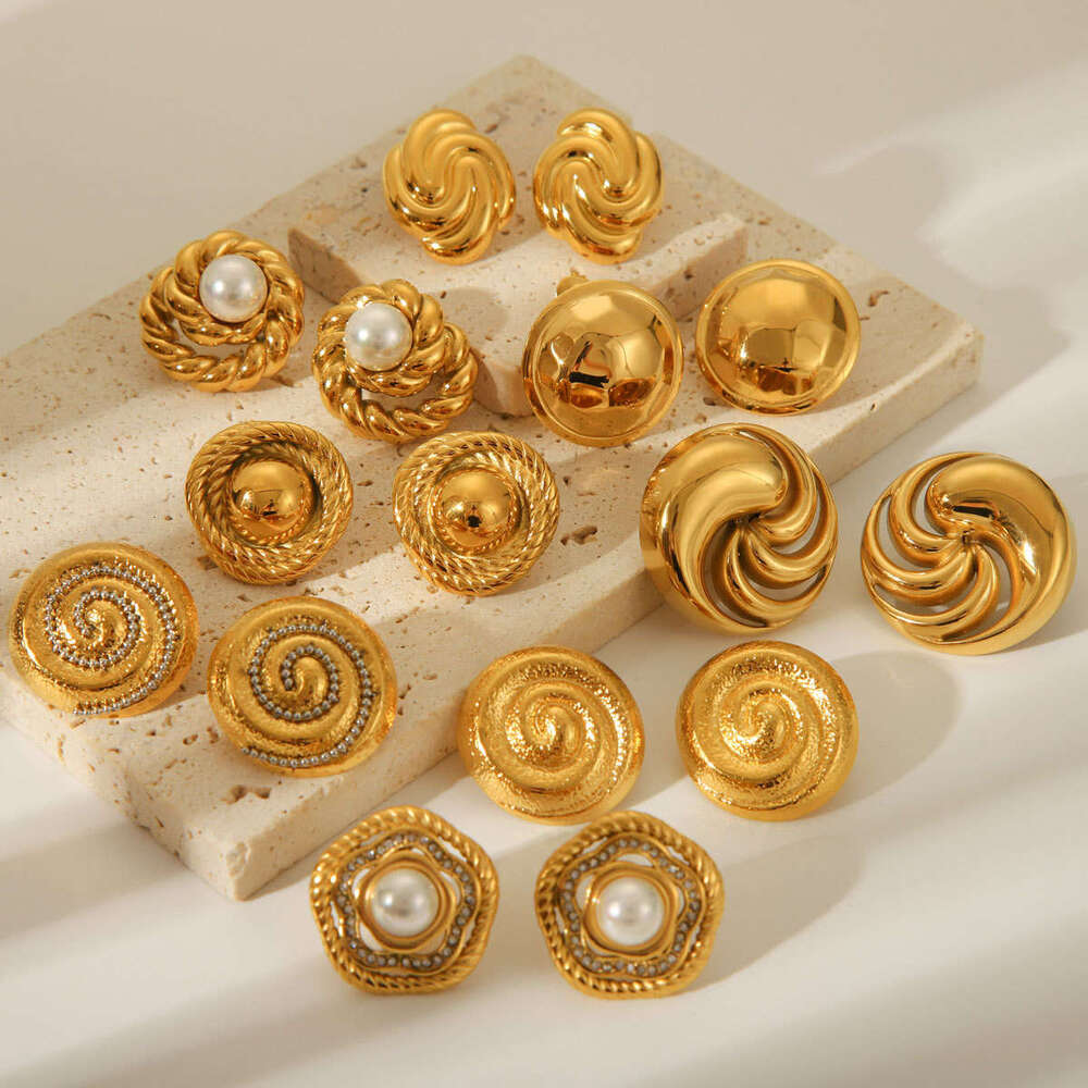 Spiral spiral pearl earrings Light Gold Exaggerated French Flower Sier Needle Elegant Texture Earrings Jewelry