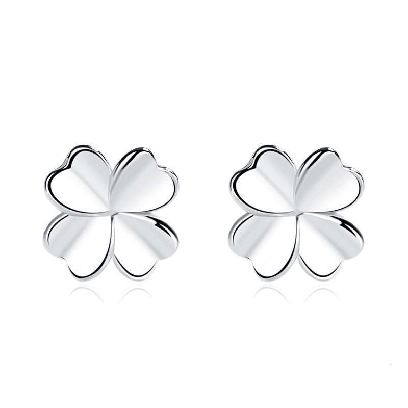 luxury jewelry Pure Sier Smooth Four Leaf Clover for Women Korean Style Hypoallergenic Simple Small Earrings Versatile