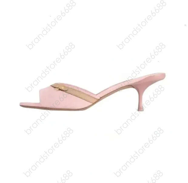2025 Brand Pink Mules womens sandals designer shoes denim 1ADI FXS stiletto upper for a refined look 6am pink heel Leather outsole summer tm mules high heeled