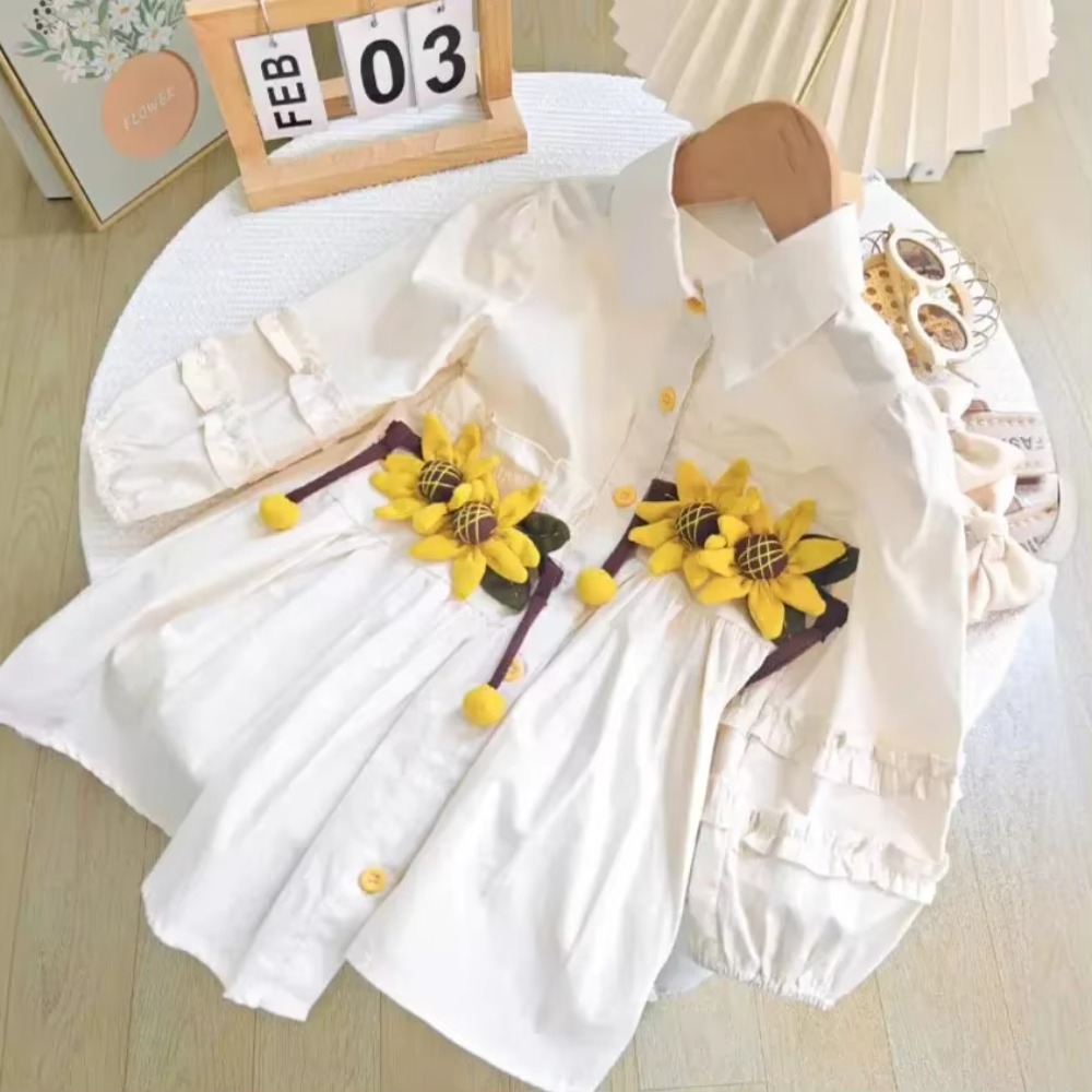 Girls Casual Dresses Sunflower Cute white Skirt Shirt Kids Dresses for Girls 3 To 7 Years Toddler Girl Clothes Flower Girl Dresses
