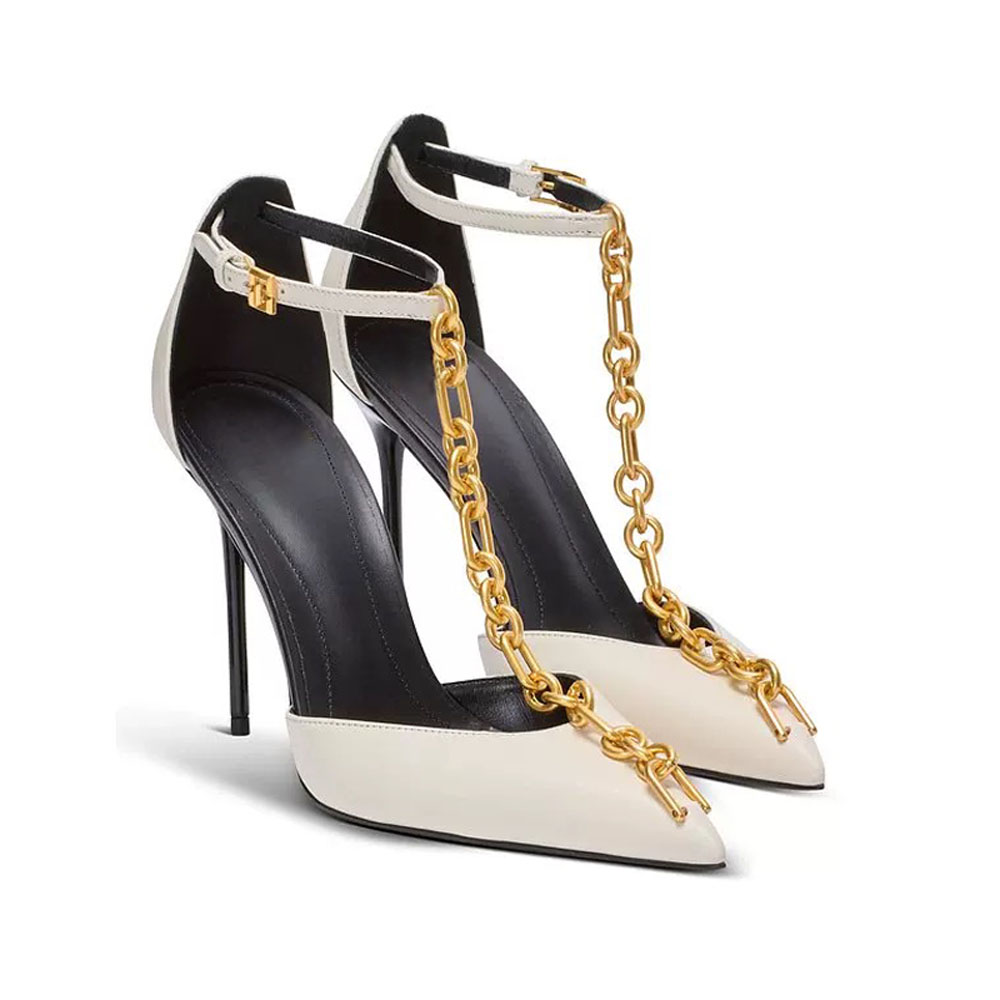 Top quality Chains Embellished Stiletto Heel Dress shoes sandals Party women's Wedding Pumps 10.5cm Luxury designers Factory Footwear size 35-42 Bring box