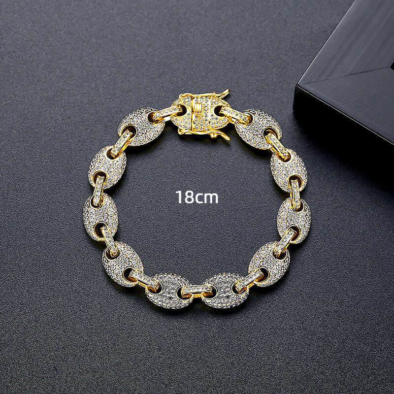 Gold Plated Fully Studded with Diamonds European and American Hip Hop Style Bracelet Unisex Cuban Chain Bracelet