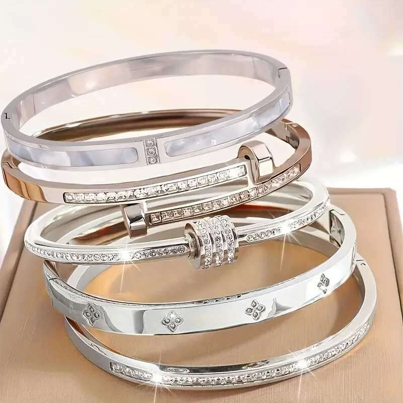 Fashion Luxury Jewelry Bangle Bracelets Diamond bangles Nail Bracelets for Men Women screw Bracelet Rose Gold Silver Titanium Steel