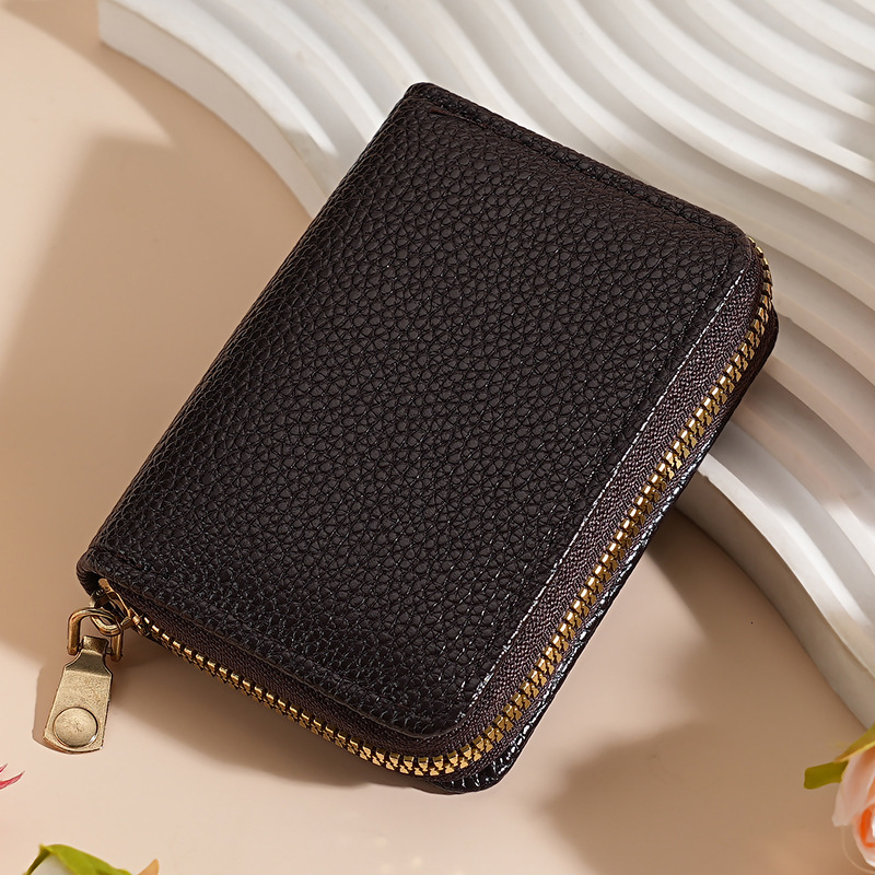 Women's Accordion Card Holder Korean Style Lychee Pattern Designer Bag Card Holder Men's Versatile Casual Business Credit Card Organizer One