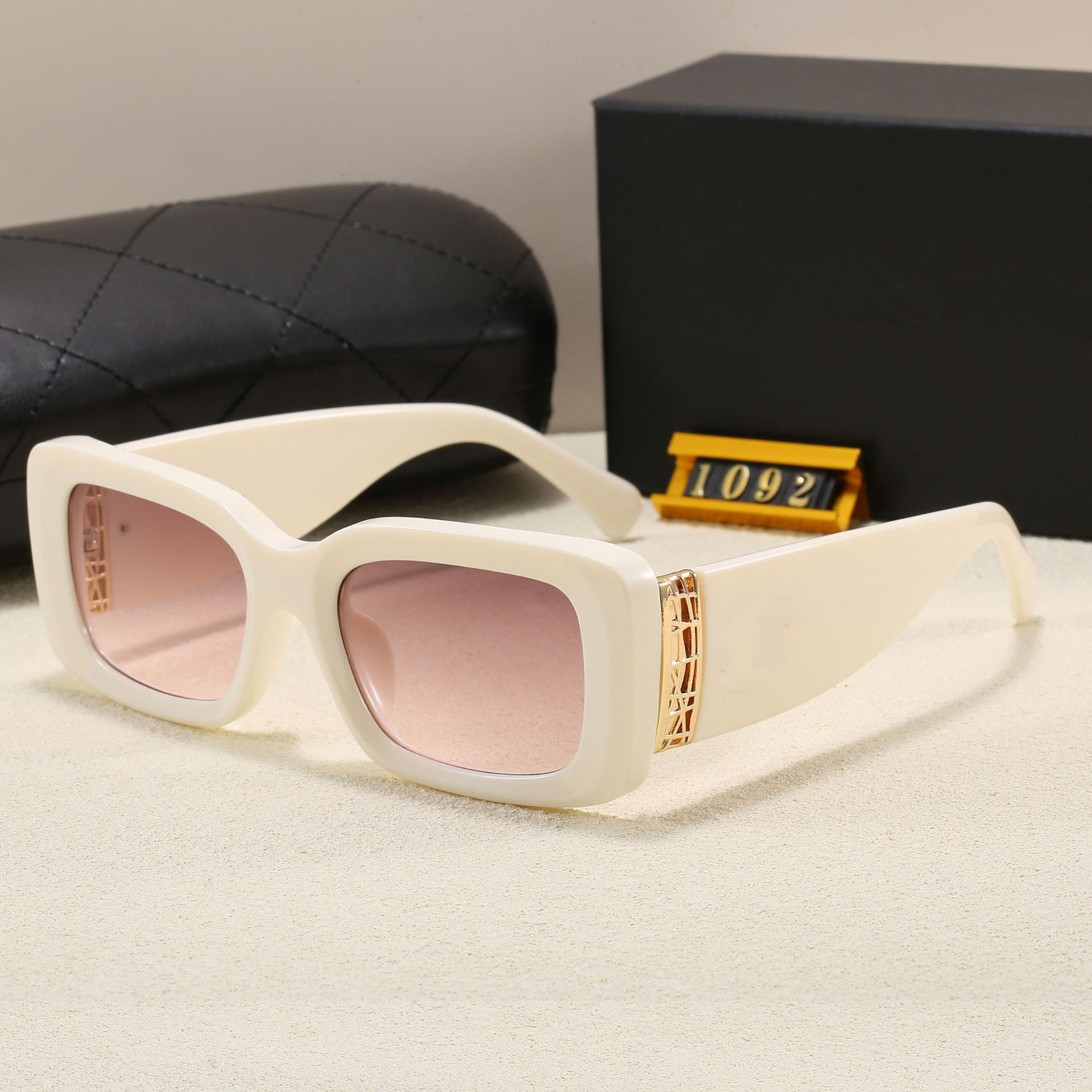 Square Designer Sunglasses Men - Black Gold Frame UV Protection Glasses With Box Y260207