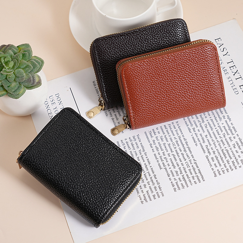 Women's Accordion Card Holder Korean Style Lychee Pattern Designer Bag Card Holder Men's Versatile Casual Business Credit Card Organizer One