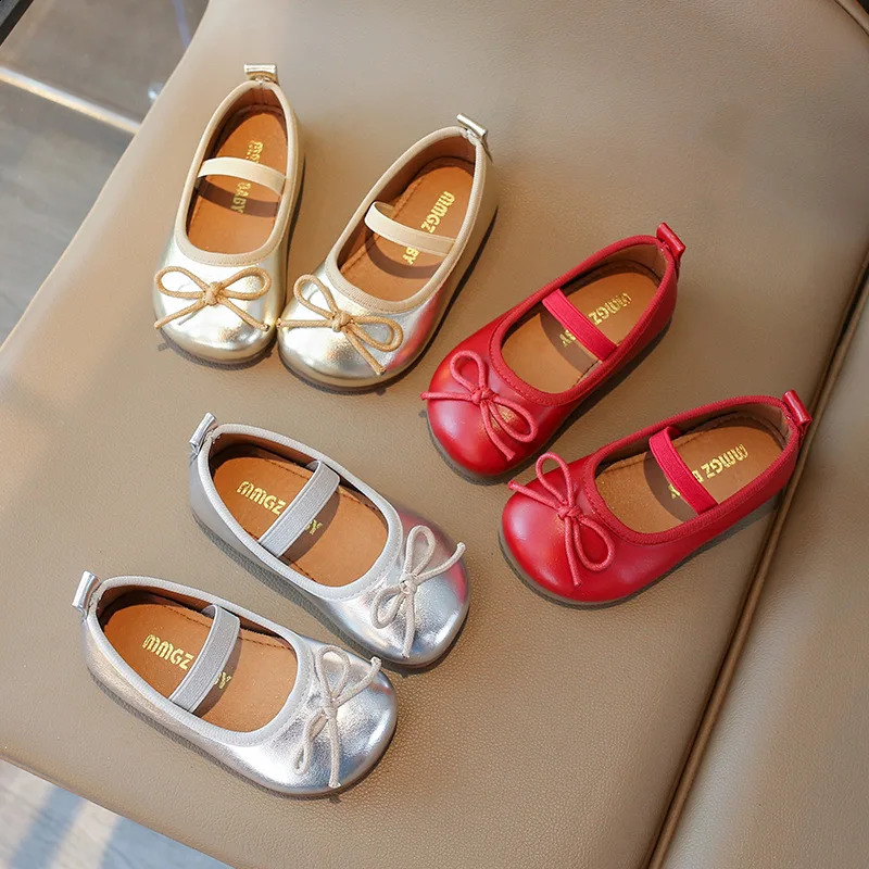 Little Girls Flat Shoes 2025 Spring Autumn Children Oxfords Kids PU Leather Shoes For Girl Ballet Dress Shoes Gold Silver Red 250828
