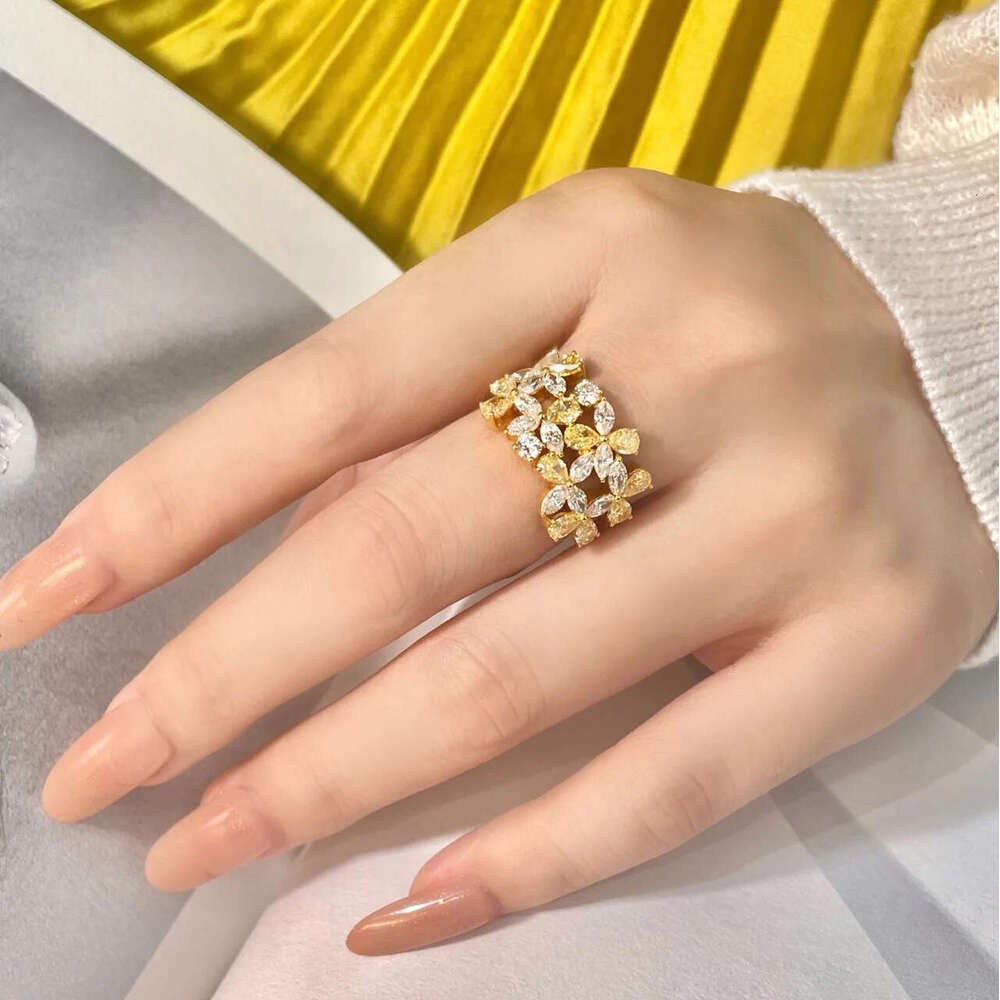 luxury jewelry Moissanite Diamond cuban Link Hip Hop Ring Gold Plated Sterling Silver Finger Band Ring Fine Jewelry
