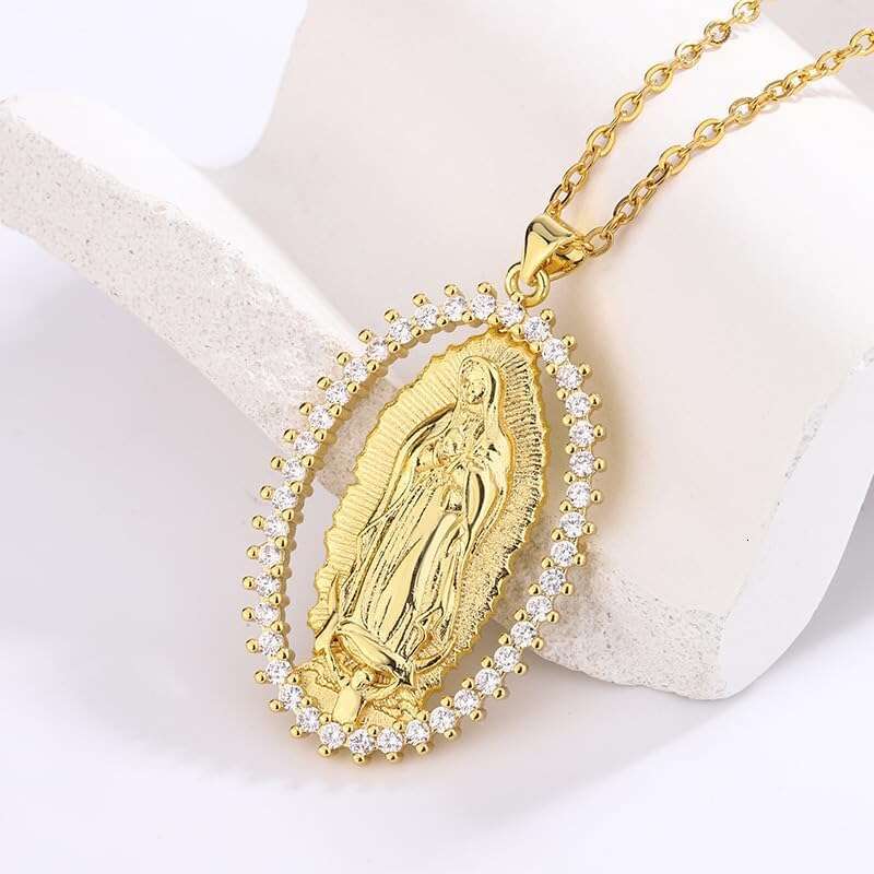Gold Plated Virgin Necklace - Virgen De Mother Mary Our Lady of Guadalupe Pendant Amulet for Women Jewelry Gift
