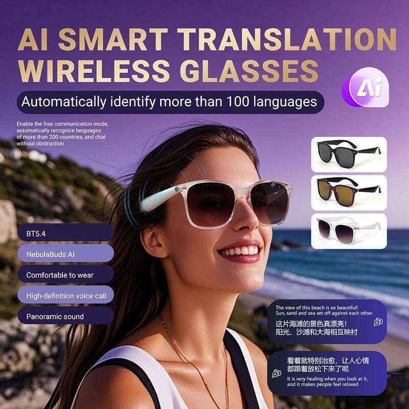 LIGE Fashion Smart Glasses AI Intelligent Real-Time Translation Bluetooth Sunglasses Outdoor Sports Earphone Call Music Eyewear