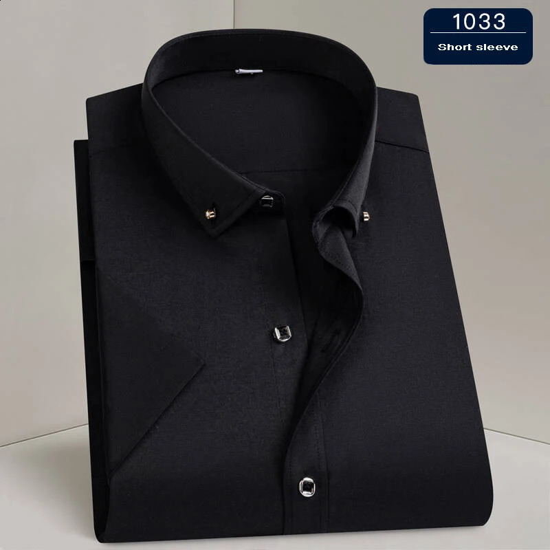 Mens Dress Shirt Formal Thin Business Classic Basic Diamond Button Social White Shirt Short Sleeve Men Clothing 250823