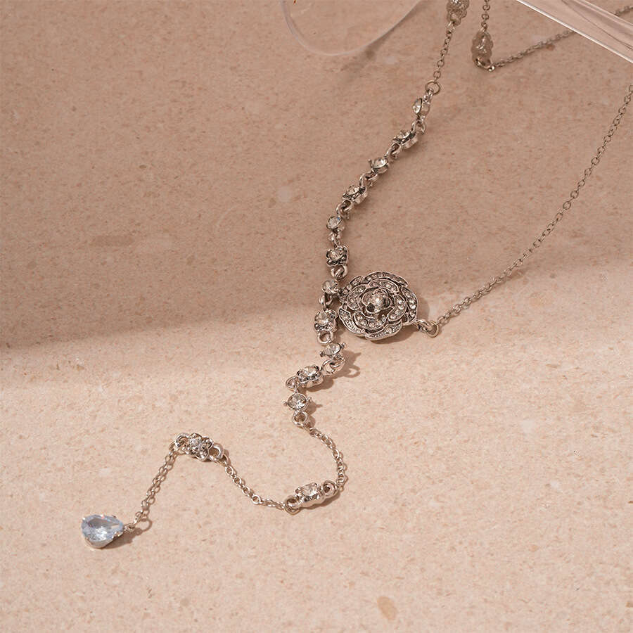 Womens Long water drop sweater chain Chain Pendant Necklace Flower Necklace Womens Long Winter Sweater Chain Accessories