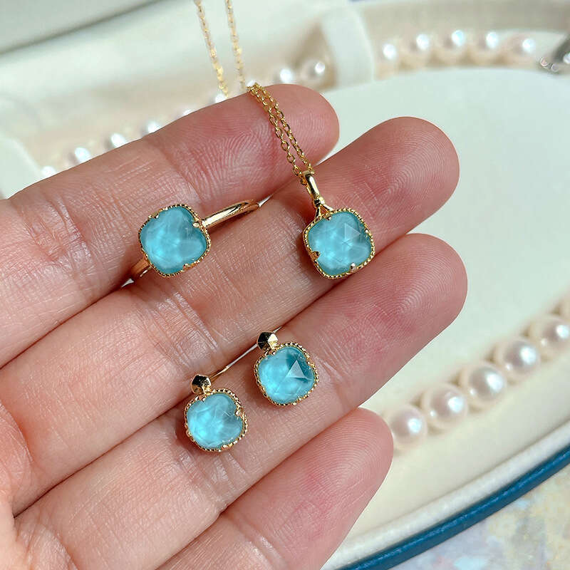 Charm sets Blue Necklace ring sterg sier plated gold turquoise pendant CNC precision Jewelry Party Gift