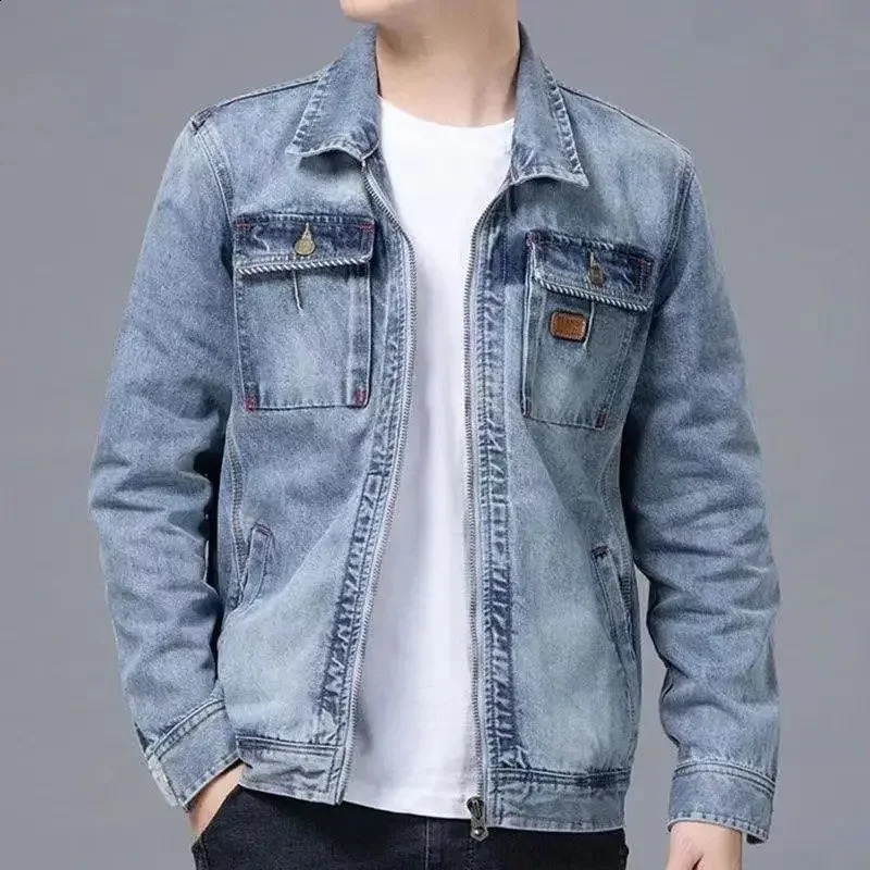 High Quality Zip V Cowboy Coat for Men In Denim Jackets Man er Elatic Lxury ed Clothing Trendy Joker Outwear Rock 250823