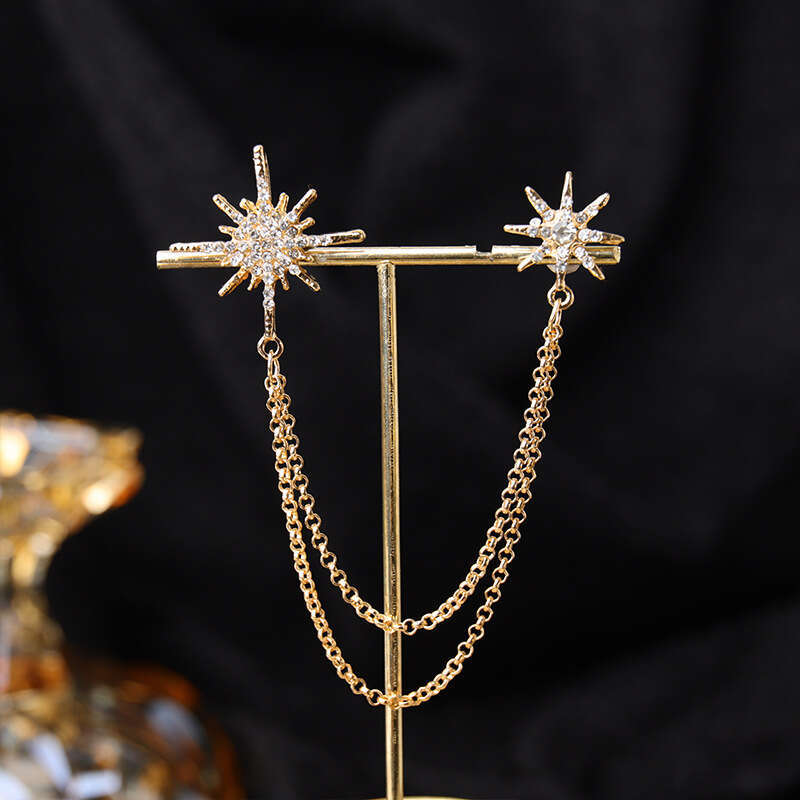 Pins, Brooches Bridegroom Rhinestone Chain Lapel Pin Badge Crystal Tassel Brooch Suit Jewelry Luxury accessories