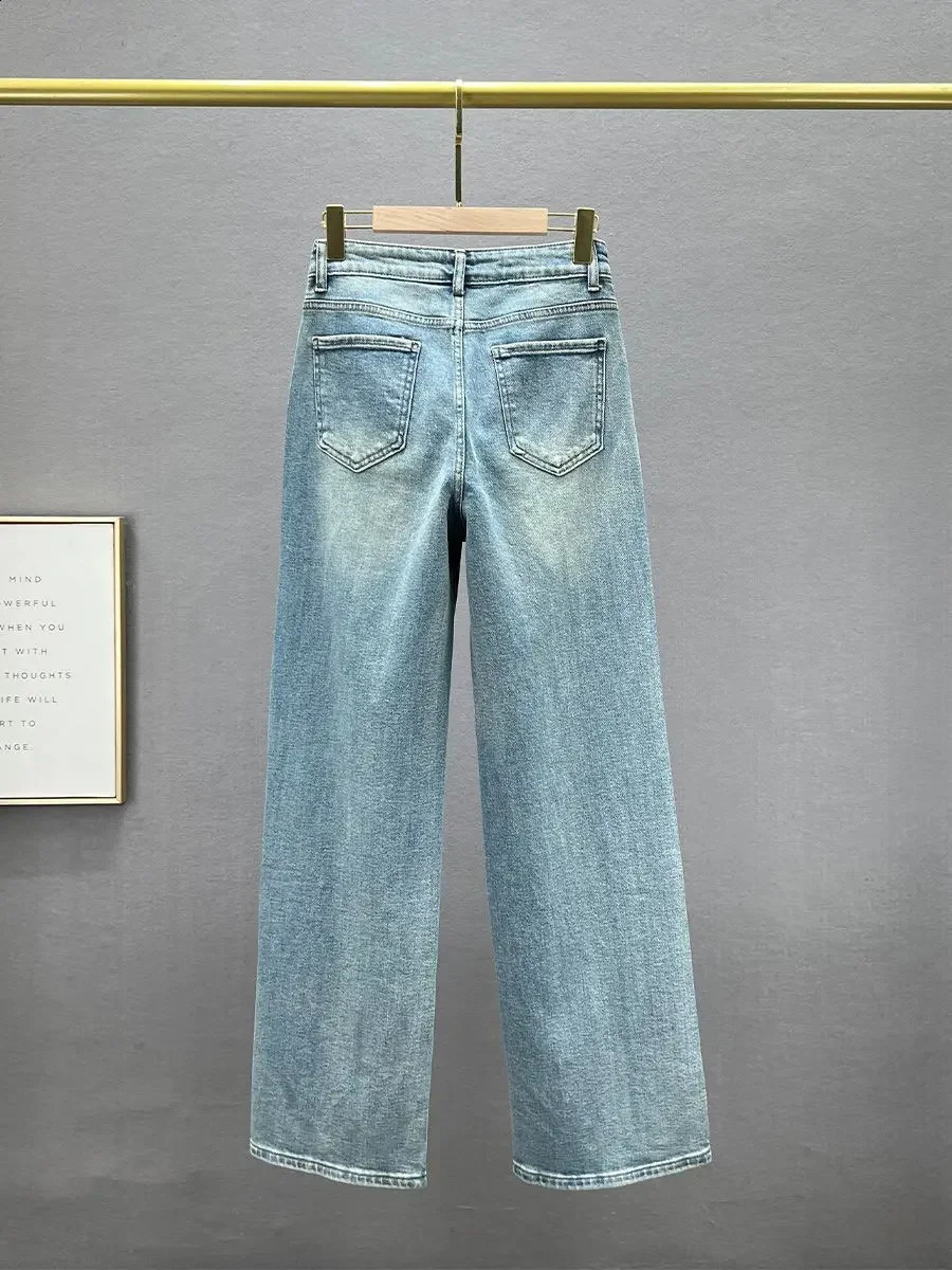 Rhinestone XINGX Pendant n High Waist Wash Jeans Womens Summer Loose Slimming and AllMatching StraightLeg Pants Z260313