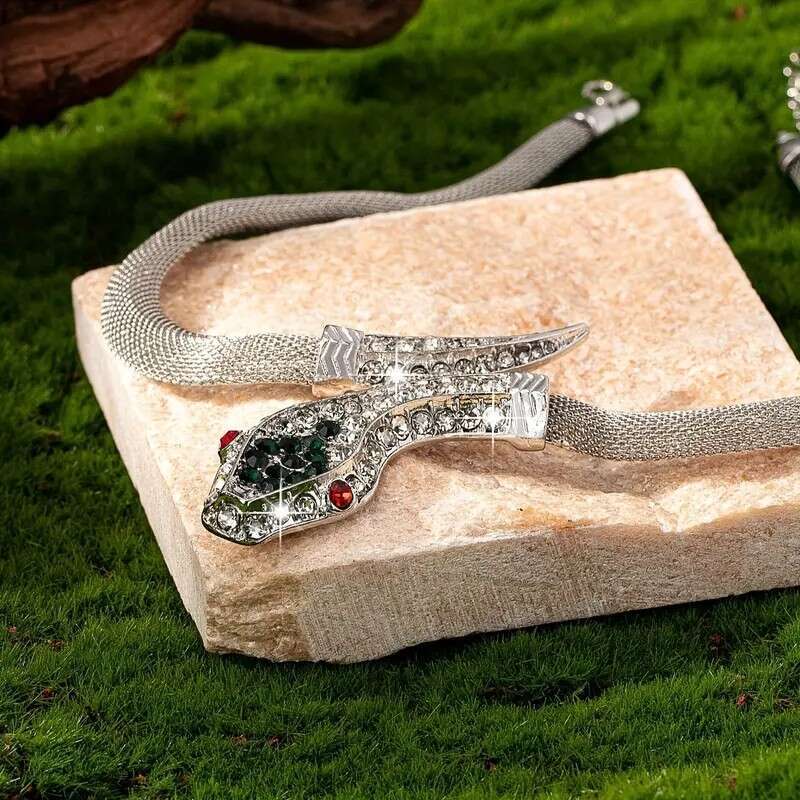 Women Gold Plated Jewelry Chokers Classic Fashion Full Zircon Dia Stone Wide Snake Shaped Choker Necklace Social Gatherings