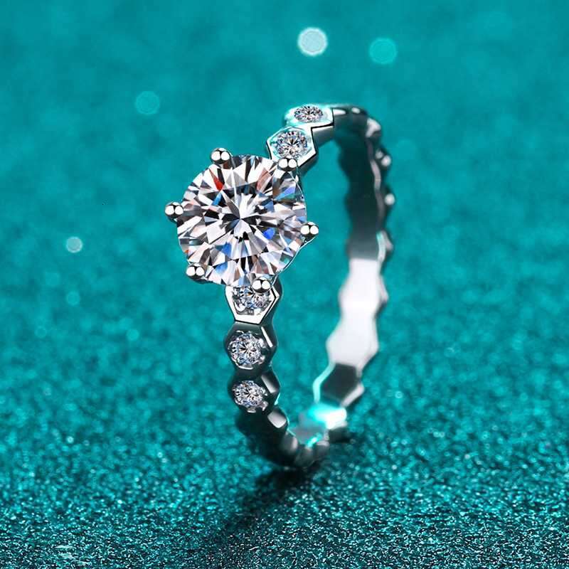 Honeycomb shaped ring Cluster Rings Custom Real Solid Gold Women Wedding Anniversary Engagement Ring Hexagon Round Moissanite Diamond Trendy