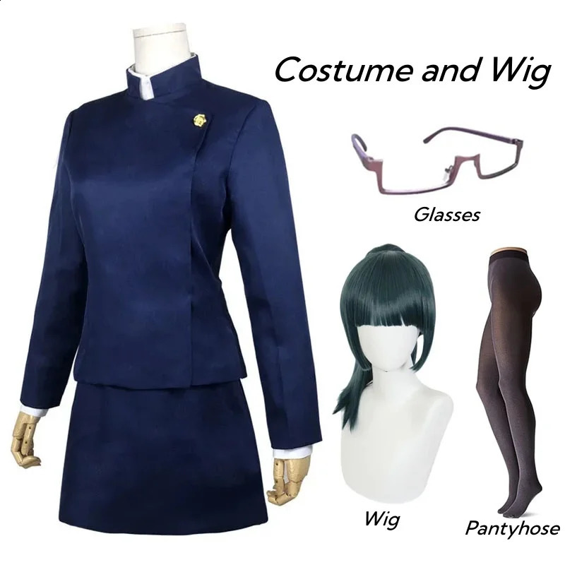 Jujutsu Kaisen Maki Zenin Cosplay Costume Glasses Wig Top Skirts Full Set Halloween Party Uniform for Women Men 250823
