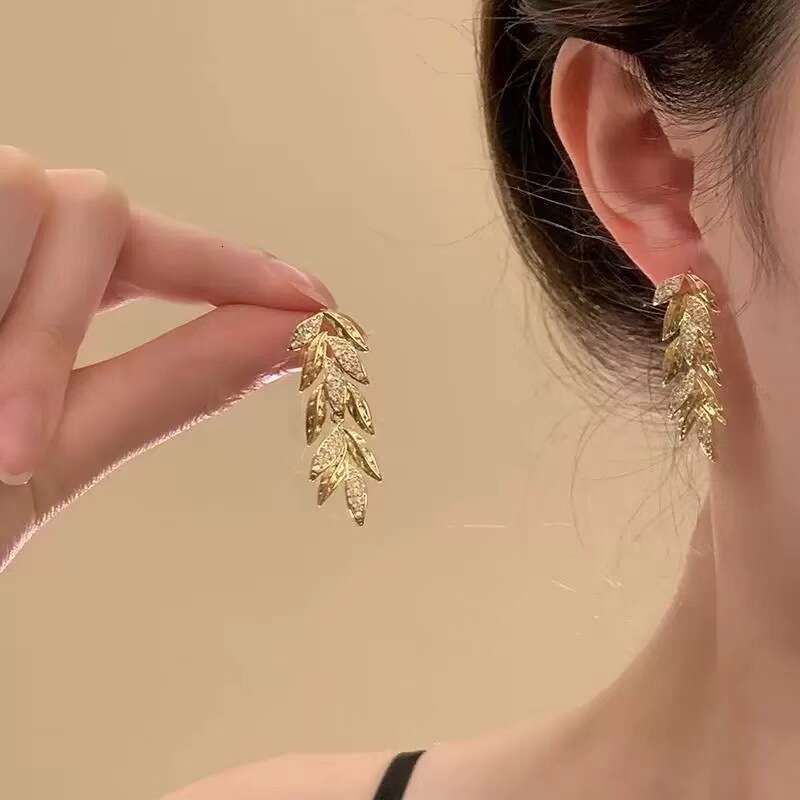 luxury earrings Dangle Earrings Golden Stainless Steel Simple Leaf Women's Drop Punk Vintage Suitable For Parties Gift